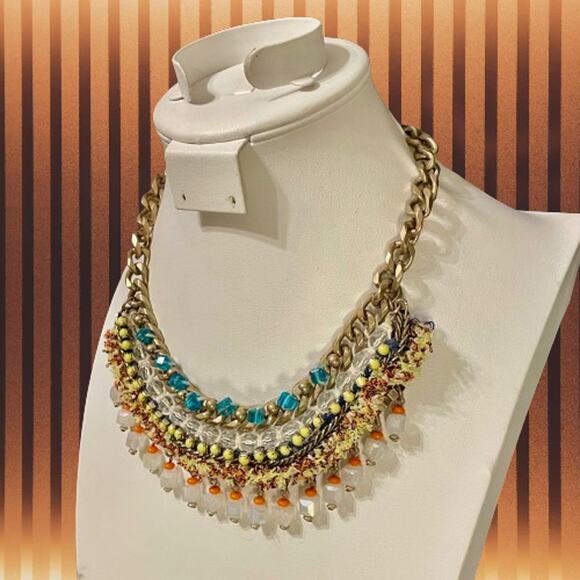 Zara Beaded Gold Tone Statement Necklace - Picture 3 of 8